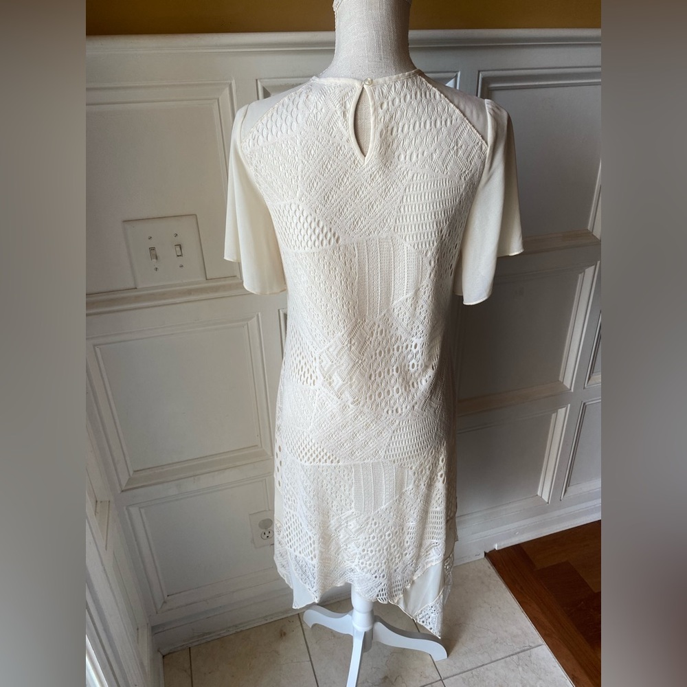 ❌SOLD❌ ALCHEMY THREAD SMALL IVORY CREAM PATCHWORK ASYMMETRICAL SHARK BITE HEM - Picture 5 of 7